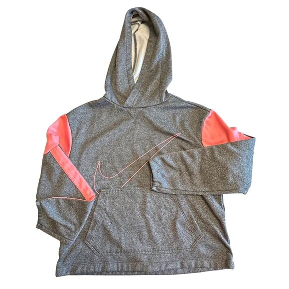 NIKE Dry Fit Hoodie Sweatshirt Girls Sz Large Gray Pink Logo Check School Comfy - Picture 1 of 6